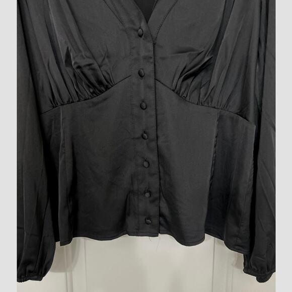 Torrid Black Satin Babydoll Blouson Sleeve Button Front Blouse New 2X 18-20 - Picture 8 of 16